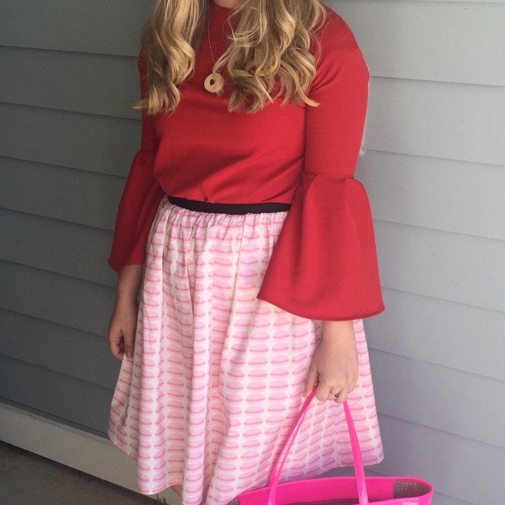 EUC Two Hearts Red Bell Sleeve Shift Dress